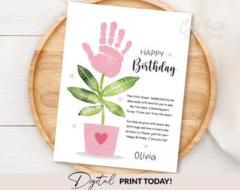 Mom Birthday Gift Kids Hand Print Flower, Personalized Birthday Gift from Kids Baby, Thoughtful Unique Gift for Mother, Instant Download DIY