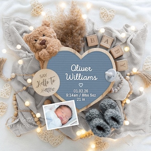 Birth Announcement Digital, Newborn Baby Boy Arrival Announcement to Family, Birth Announcement Template, Boho Bear Boy Reveal, Editable