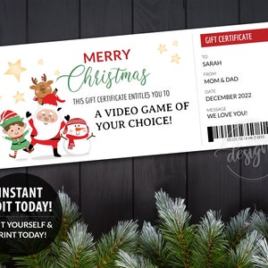 Certificado de regalo de NAVIDAD Plantilla digital imprimible editable, tarjeta de cupón de regalo de Santa personalizada, idea de regalo para adolescentes para niños, bricolaje instantáneo Corjl