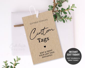 Custom Gift Tags Editable Template, Neutral Printable Thank You Craft Paper Favor Tags, Wedding Birthday Baby Shower Labels Template DIY