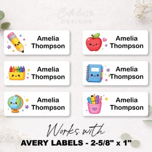 Kawaii Back to School Printable Name Tags, Personalized Birthday Viral Kawaii Pencil Stickers Editable Template - Avery Rectangle Labels