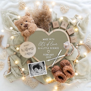 IVF Pregnancy Announcement For Social Media, Made With Love & Science Gender Neutral Baby, Editable Digital DIY Template, Teddy Bear Heart