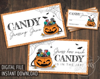 HALLOWEEN Candy Guessing Game, Printable Halloween Games, Party Printables, Guess How Much Candy is in the Jar, October Birthday Candy Game
