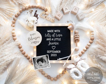 IVF Pregnancy Announcement For Social Media, Made With Love And Science Gender Neutral Baby, Editable Digital DIY Template, Heart Wood Beads