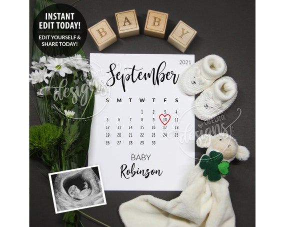 Download St Patricks Pregnancy Announcement Editable Due Date Calendar Baby Announcement Edit Yourself March September Digital Social Media Diy By Cafe Latte Designs Catch My Party