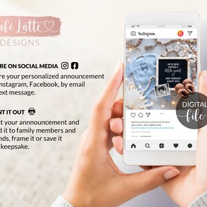 May include: A digital file for a baby announcement on Instagram. The image shows a blue onesie with the text "It's a Boy", a chalkboard with the text "We've been keeping a little secret", a baby's ultrasound photo, and a string of lights.