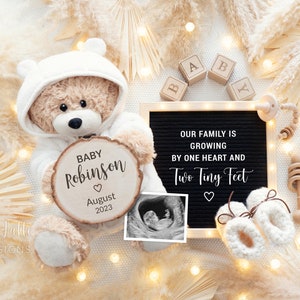 Bear Pregnancy Announcement Digital Reveal For Social Media, Baby Announcement Digital Boho Pampas Gender Neutral Image, Keeping a Secret