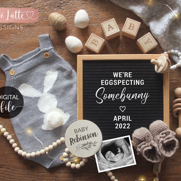 Ostern Digitale Schwangerschaftsanzeige für Social Media, Eggspecting Somebunny Baby Reveal, Boho April Bunny Baby, Letter Board, Instagram