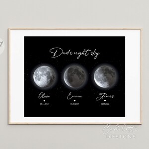Phases de lune personnalisées à imprimer, cadeau pour papa, cadeau attentionné pour la fête des pères, cadeau d'anniversaire numérique personnalisé ciel nocturne pour papas de la part des enfants