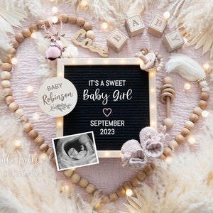 Girl Pregnancy Announcement Digital, Girl Gender Reveal Baby Announcement Digital, Boho Pink Heart, Editable Template, Instant Download DIY