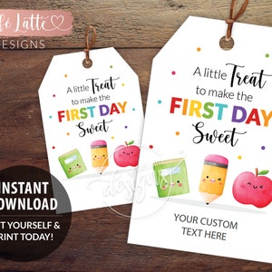 Back To School Editable Printable Gift Tags, Personalized First Day Treat Favor Tags Template, Instant Download Labels Kids Friends Teacher