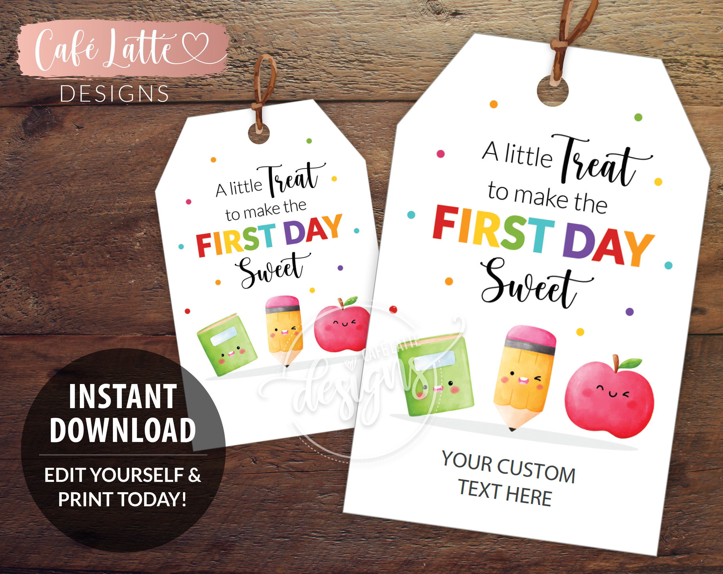 Back To School Editable Printable Gift Tags, Personalized First Day Treat Favor Tags Template, Instant Download Labels Kids Friends Teacher