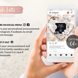 Digitale zwangerschapsaankondiging voor sociale media, nog één om genderneutrale baby te aanbidden, bewerkbare DIY-sjabloon, Valentijn hart houten kralen afbeelding 2
