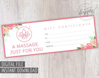 Buono regalo per massaggio, buono regalo stampabile, buono regalo per mamma e sorella, regalo di anniversario Download istantaneo Lotus Gift Card Idea fai da te