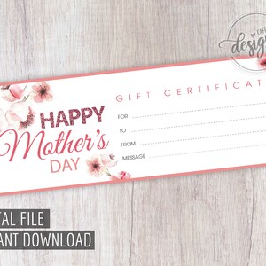 Certificat-cadeau de la fête des mères, coupon-cadeau imprimable pour maman grand-mère, carte-cadeau Téléchargement instantané, idée cadeau pour sa photo faciale de massage spa