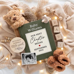 Next Chapter Pregnancy Announcement Digital, Neutral Pregnancy Announcement to Husband, Pregnancy Announcement Editable Template, Baby Bear