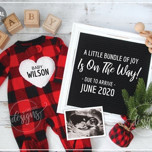 WINTER Pregnancy Announcement, Digital Baby Announcement December January February, Personalized Social Media Baby Reveal Christmas, Plaid Bundle of Joy