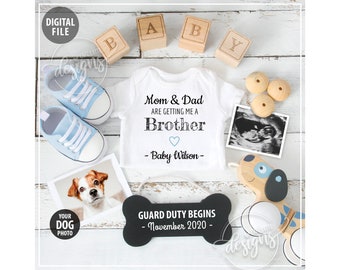 Dog Theme Baby Boy Announcement, Pregnancy Announcement, Gender Reveal, Getting a Brother, It's a Boy, Personalized Social Media Reveal Idea