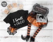HALLOWEEN Baby Pregnancy Announcement, I Smell a Child, Baby Brewing Witch Broom Theme, October Social Media Reveal, No Tricks Just a Treat Il_170x135