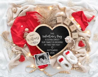Valentine’s Day Pregnancy Announcement Template, Heart Baby Reveal, Digital DIY Download