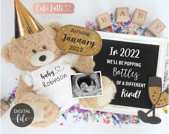 NEW YEAR'S Baby Pregnancy Announcement, Digital Personalized Social Media Reveal We'll Be Popping Bottles, New Year New Baby, January Winter
