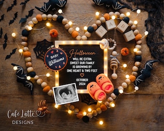 Halloween Pregnancy Announcement Social Media, Halloween Baby Announcement Halloween Poem Heart, Digital Letter Board Editable Template DIY