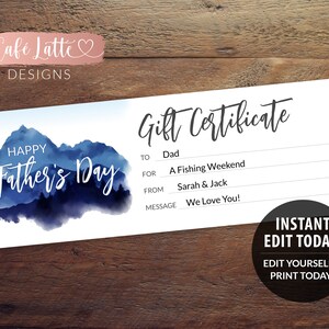 VADERDAG Cadeaubon Afdrukbare Bewerkbare Sjabloon, Gepersonaliseerde Cadeaubon voor Papa, Instant DIY Corjl, Last Minute Gift, Ideeën Mannen