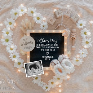 Fathers Day Pregnancy Announcement Digital / Neutral Baby Announcement Digital / Social Media Facebook Instagram / Editable Template Daisies