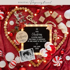 Christmas Pregnancy Announcement Digital, Baby Announcement Digital Social Media, Neutral Boho Santa Christmas Editable Template DIY