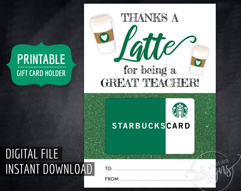 STARBUCKS Gift Card Holder for Teacher Printable Thanks A Etsy