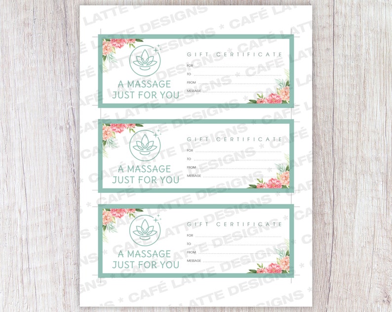 Massage Gift Certificate, Birthday Gift Certificate Printable, Gift Coupon, Anniversary Gift Instant Download, Gift Card Idea for Mom Dad image 3