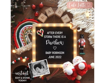 Editable Christmas Rainbow Baby Pregnancy Announcement Social Media, Red & Green Rainbow, Letter Board Digital Template Idea, DIY Instagram