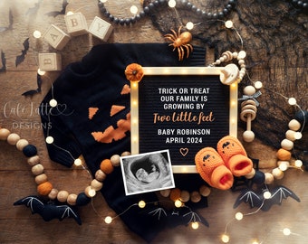 Halloween Baby Announcement Social Media, Halloween Digital Pregnancy Announcement, Trick or Treat Letter Board, Adding Pumpkin To Our Patch
