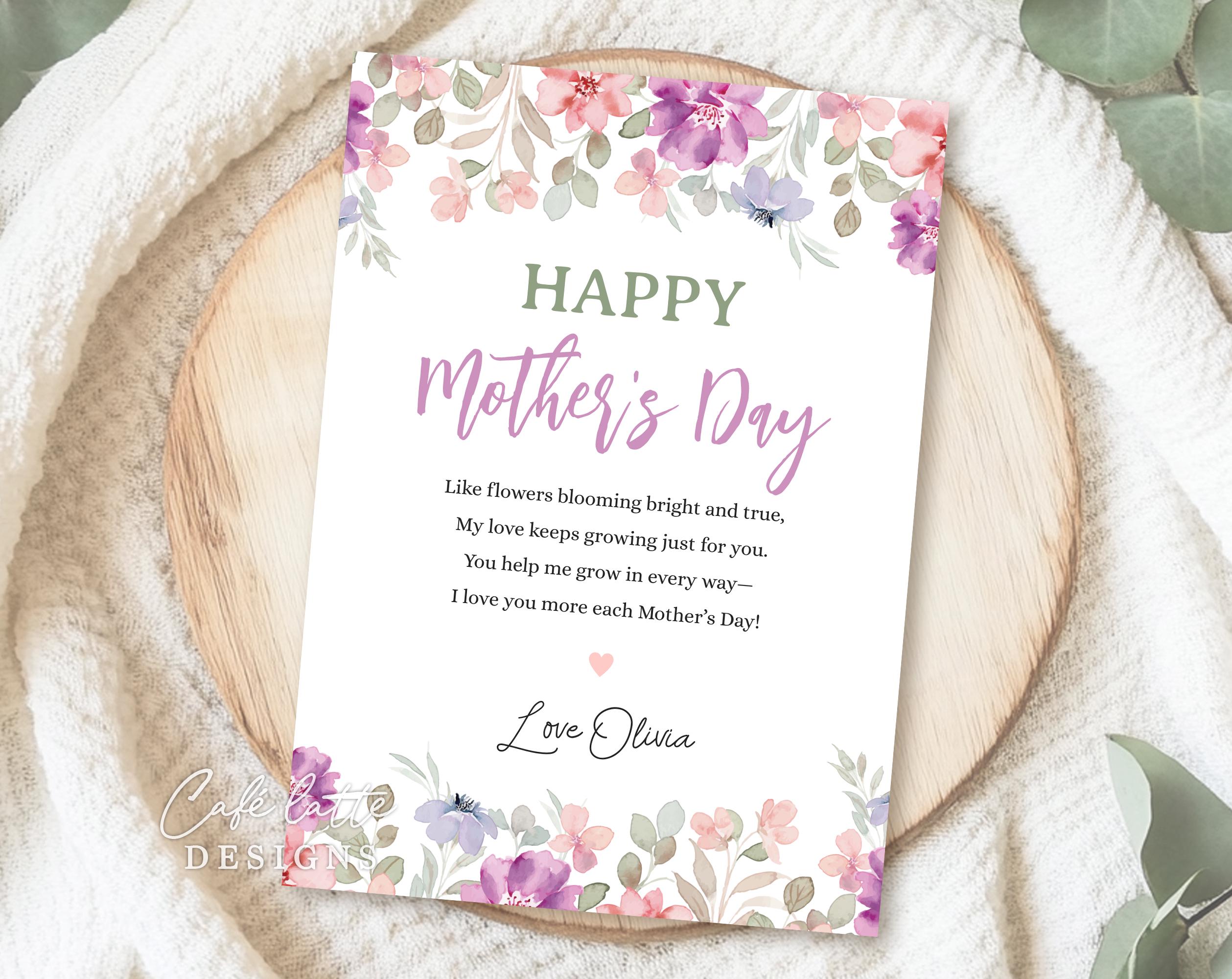 Mothers Day Printable Card for Mom, Personalized Mothers Day Card ...