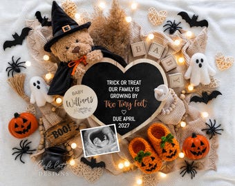 Halloween Pregnancy Announcement Digital, Pregnancy Announcement Template, Halloween Baby Announcement, Editable DIY Social Media Reveal