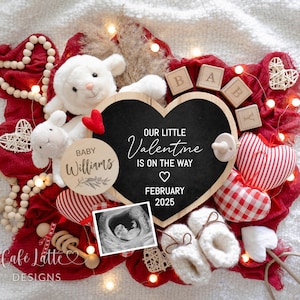 Anuncio digital de embarazo del Día de San Valentín para redes sociales, Anuncio de bebé de San Valentín, Plantilla de bricolaje editable, Nuestro pequeño San Valentín