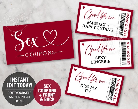Sex Coupons Valentines Day Love Naughty Coupons Printable Editable Template Original T