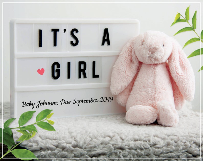 Digital Personalized Rustic Style Baby Girl Lightbox Gender Reveal Social Media Custom Girl Pregnancy Announcement Idea Facebook Instagram