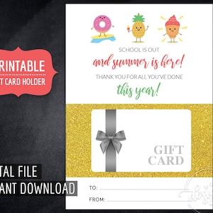 Porte-cartes cadeau MERCI pour la garderie, imprimable Merci, l'été est là, téléchargement numérique instantané, idée cadeau de fin d'année à faire soi-même