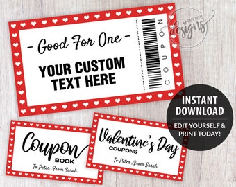 VALENTINES DAY Editable Coupons, Coupon Template Dad Mom Kids Teens Custom Personalized, Birthday Coupon Book Printable Instant Download DIY
