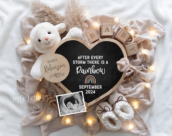 Rainbow Baby Pregnancy Announcement Digital Boho Social Media, Gender Neutral Baby, Editable DIY Template There Is A Rainbow, Little Lamb