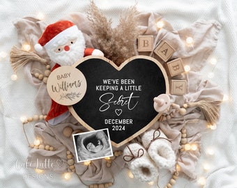 Christmas Pregnancy Announcement For Social Media, Digital Boho Gender Neutral Baby, Editable Santa Christmas Baby Announcement Template DIY