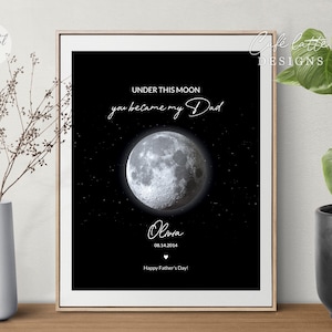 Phase de lune personnalisée à imprimer, cadeau pour papa, cadeau attentionné pour la fête des pères, impression numérique personnalisée cadeau d'anniversaire lune, carte Under This Moon