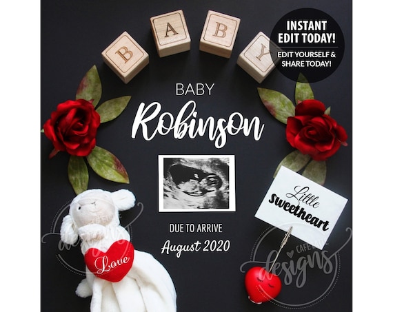 VALENTINE Pregnancy Announcement Editable, Baby Announcement Edit Yourself February, Digital Instant Download Reveal Social Media, DIY Baby Il_570xn