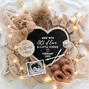 IVF Pregnancy Announcement For Social Media, Made With Love & Science Gender Neutral Baby, Editable Digital DIY Template, Teddy Bear Heart