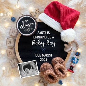 Christmas Boy Gender Reveal Social Media, Christmas Santa Is Bringing Us A Baby Boy Digital Pregnancy Baby Announcement, Editable Template