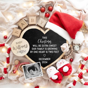 Mídia social de anúncio de gravidez de Natal, modelo digital de coração de Papai Noel Boho Editável Placa de carta DIY