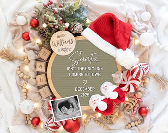 Christmas Digital Pregnancy Announcement, Christmas Baby Announcement Digital, Editable Template, Instant Download, Santa Hat December Baby