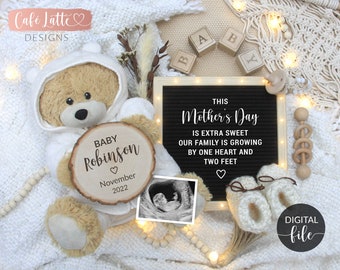 Digital Mothers Day Pregnancy Announcement Social Media, Tiny Gift For Mothers Day, Growing By One Heart And Two Feet, Neutral, Instagram