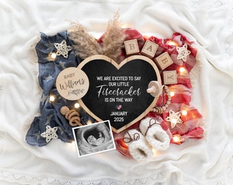 Fourth of July Digital Pregnancy Announcement, Neutral Baby Announcement, 4th of July Editable Template, Social Media Reveal, Red White Due